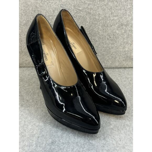 Valentino Platform Slip On High Heel Pumps Black Patent Leather - 38.5